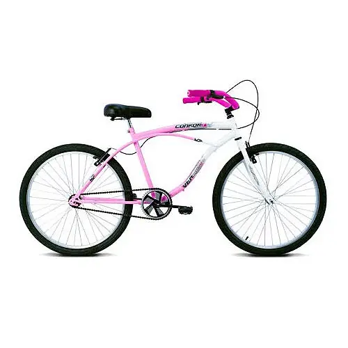 Bicicleta Aro 26 Confort Rosa e Branco