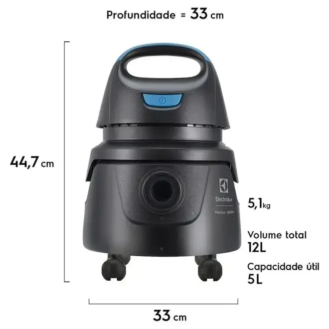 Aspirador de Pó e Água Electrolux AWD01 1400W 5L com Acessórios e Rodas 360°