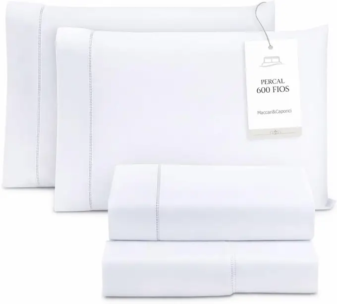 Jogo de Cama King Size Toque Macio 4 Peças Percal 600 Fios Branco