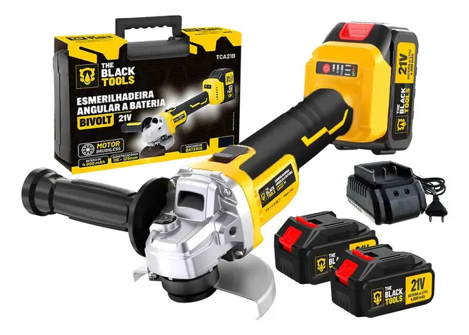 Esmerilhadeira Lixadeira Angular Sem Fio Com 2 Baterias 21v 4000mah 4.1/2 125mm Maleta Tca21bt The Black Tools
