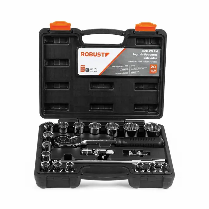 Jogo de Soquetes Estriados de 8 a 32mm 20 Peças Robust