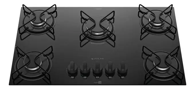 Cooktop 5 Bocas Atlas Agile Up com Mesa De Vidro A Gás