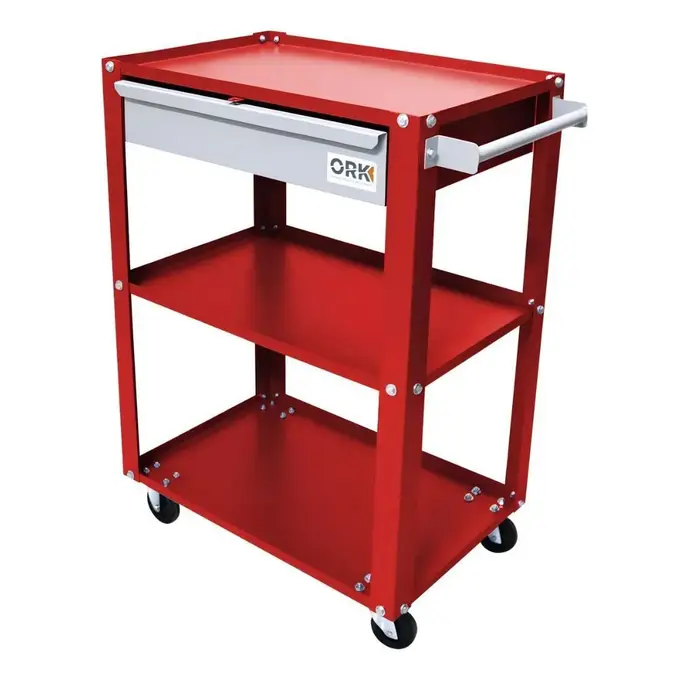 Carrinho de Ferramentas Aberto com 03 Prateleiras 01 Gaveta Vermelho ORK-CAR-072