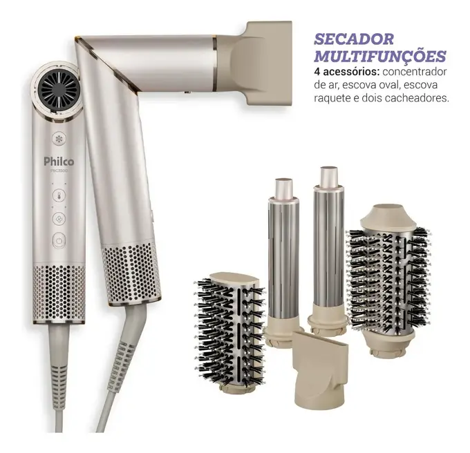 Secador de Cabelos Philco PSC3500 4 em 1 Dobrável Motor BLDC Prateado