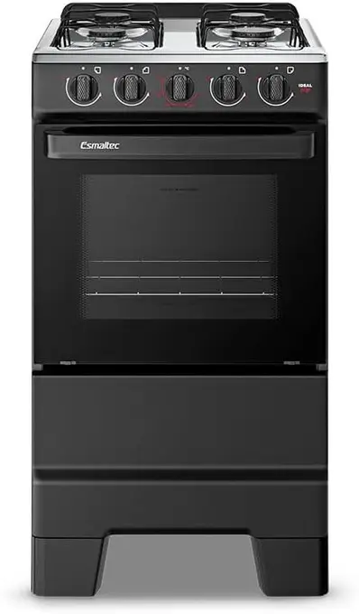 Fogão a Gás Esmaltec IDEAL POP F4ISP Preto 4 Bocas Inox 50L Limpa Fácil